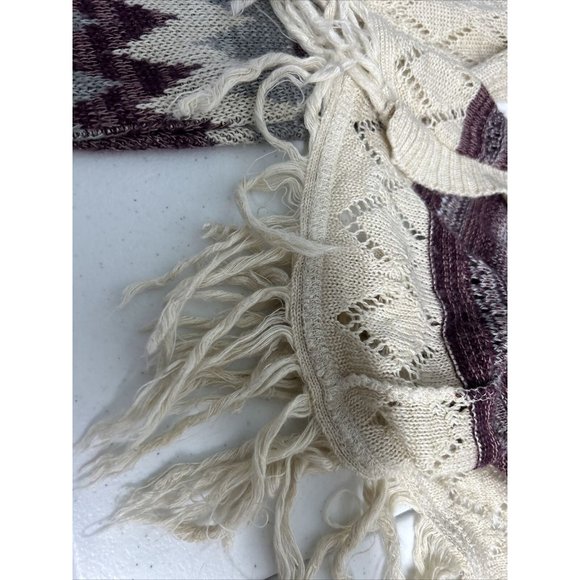 Vanity Purple Beige Semi Sheer Loose Knit Sweater Cardigan W Tassels Women’s L - Picture 7 of 15
